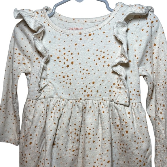 Cat & Jack Baby Girl Long Sleeve Cream Star Print Dress Size 18 Months - Picture 4 of 6